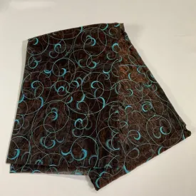 10pcs - Swirl Embroidery Sheer - 72"x72" Square - Turquoise on Brown