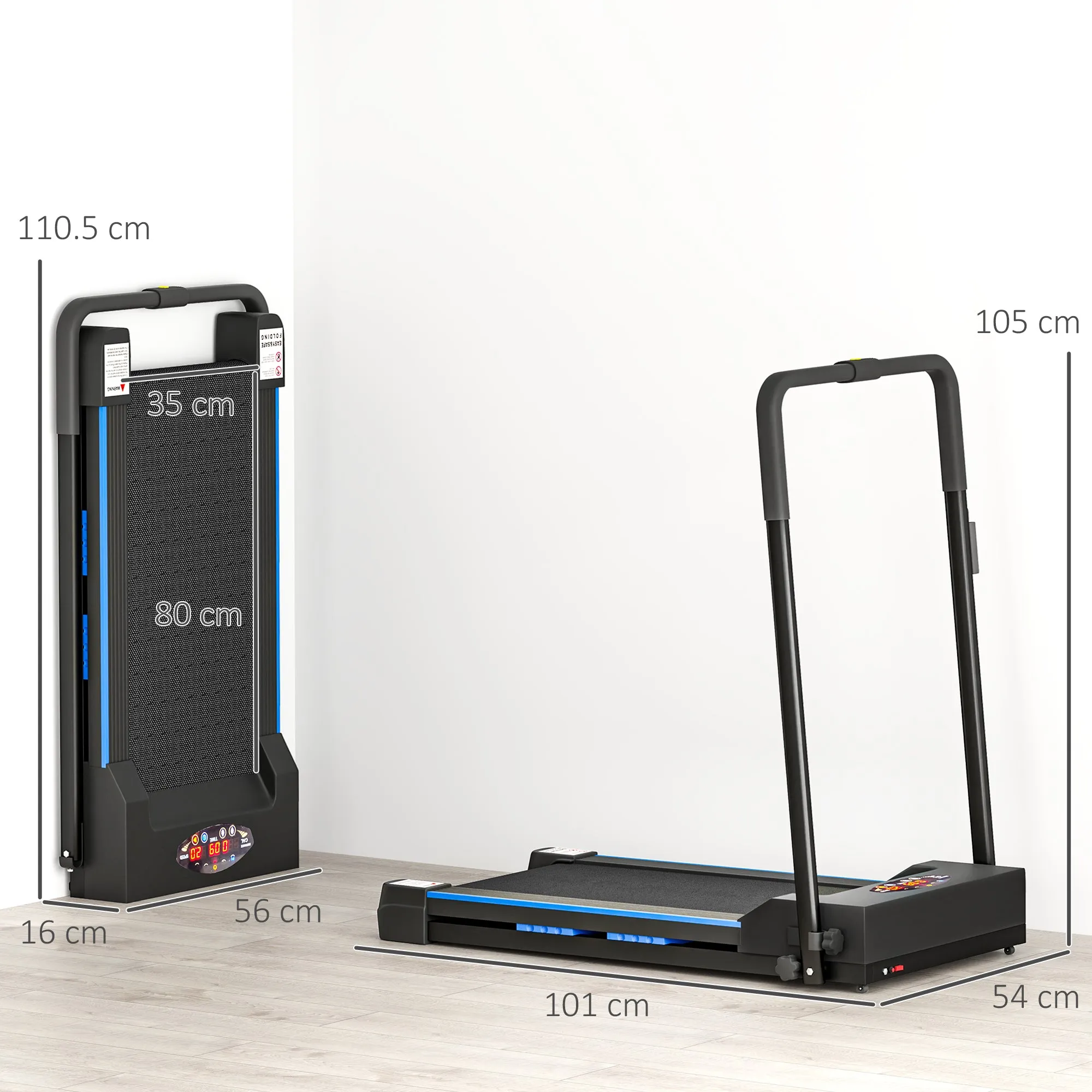 1-6 km/h Folding Motorised Treadmill Walking w/ Remote Control, Blue