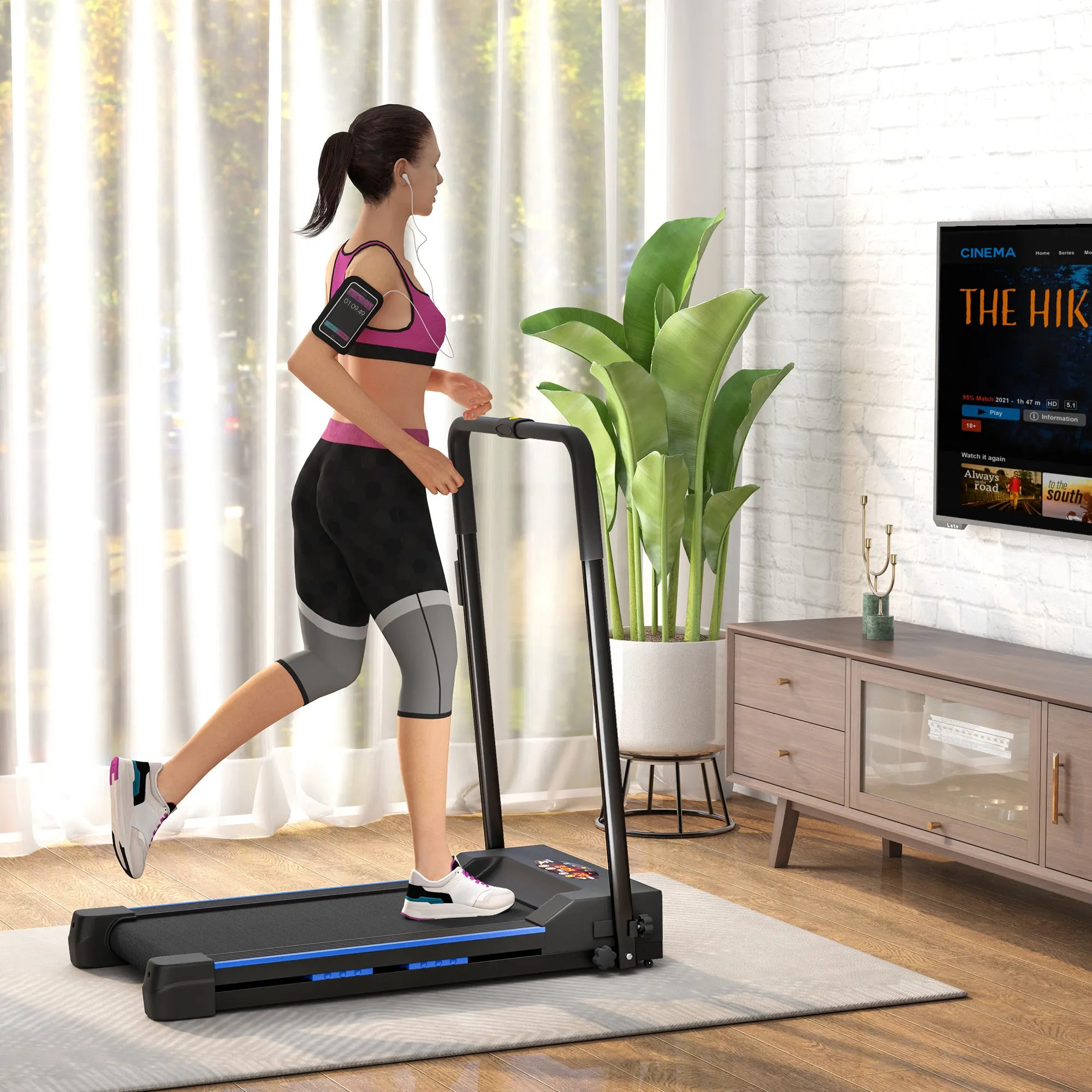 1-6 km/h Folding Motorised Treadmill Walking w/ Remote Control, Blue