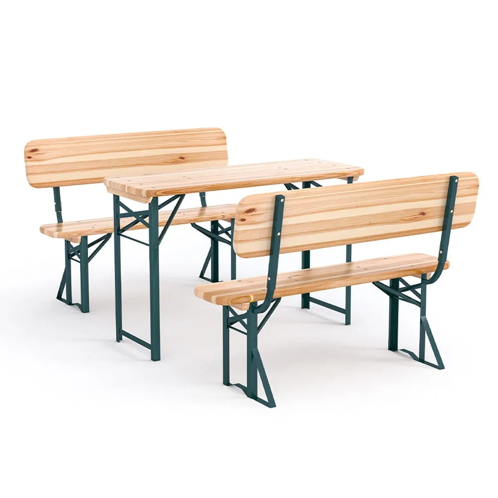 118cm Wide 2 Garden Benches Rustic Wooden Folding Table Set