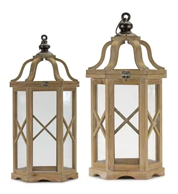 23.5-31"H Open Curved Top Hexagonal Wood Lantern