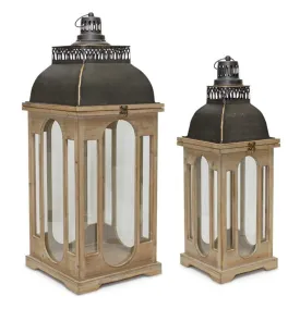 26.25-32.25"H Gold Accent Black Top Wood Lantern