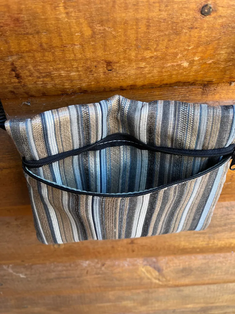 3 Zip Bag Gray- Stripe Print Fabric