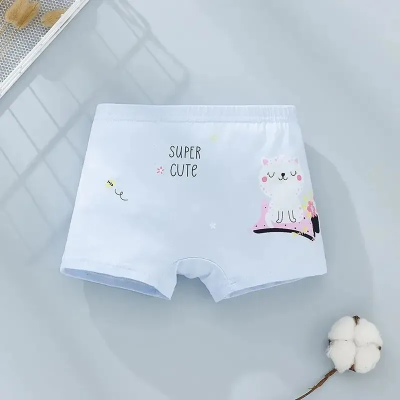 4Pcs/Lot Random Color Girls Cartoon Underwear Children Cotton Panties Kids Soft Boyshorts Size 2T-12T