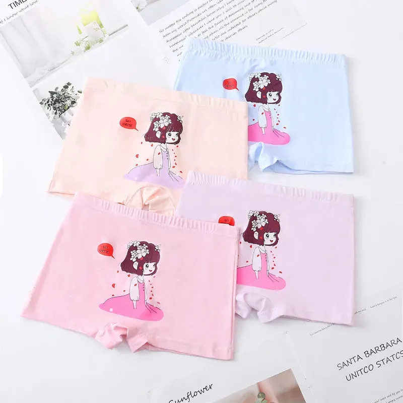 4Pcs/Lot Random Color Girls Cartoon Underwear Children Cotton Panties Kids Soft Boyshorts Size 2T-12T