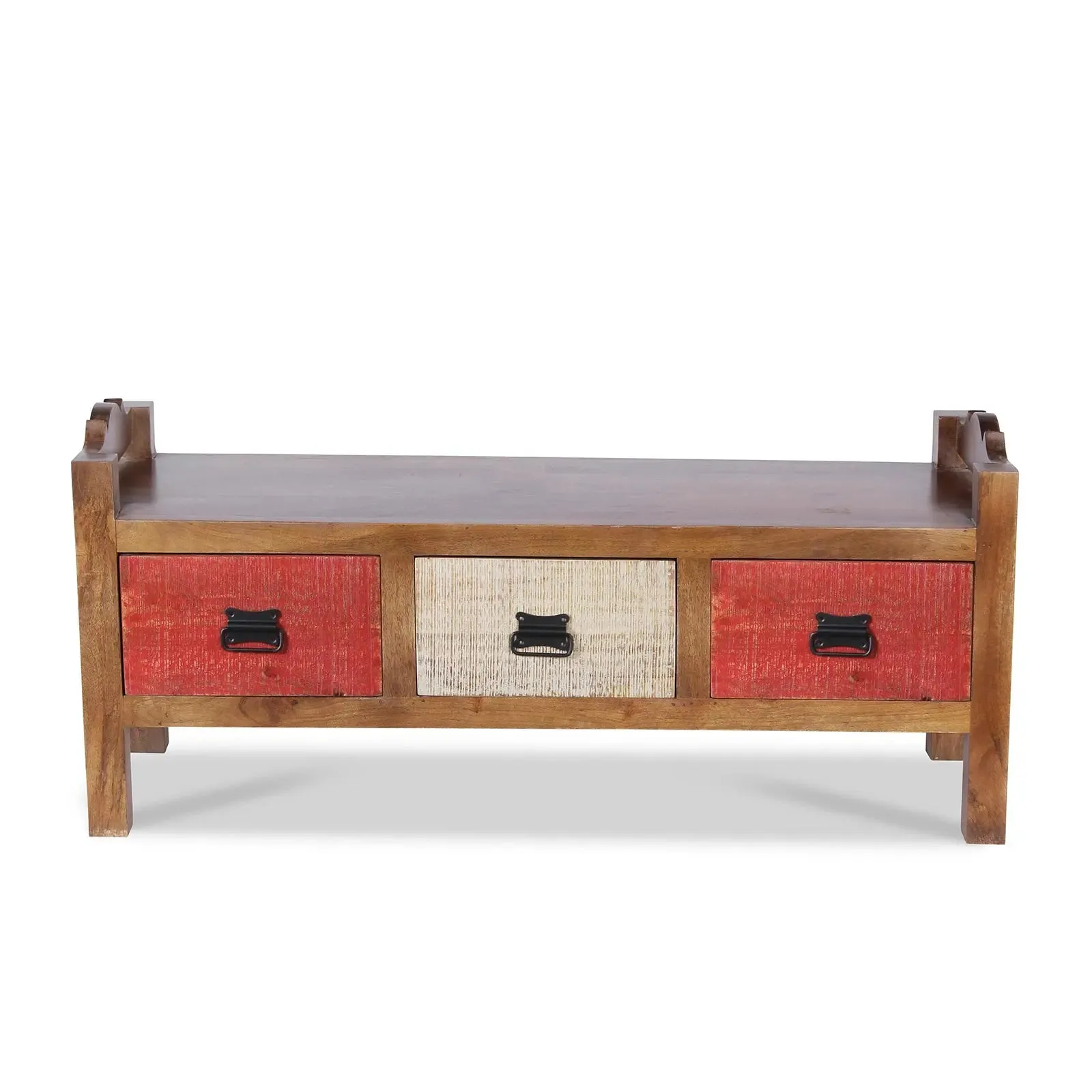 Agnes Solid Wood 3 Drawer Bench with hand woven upholstery