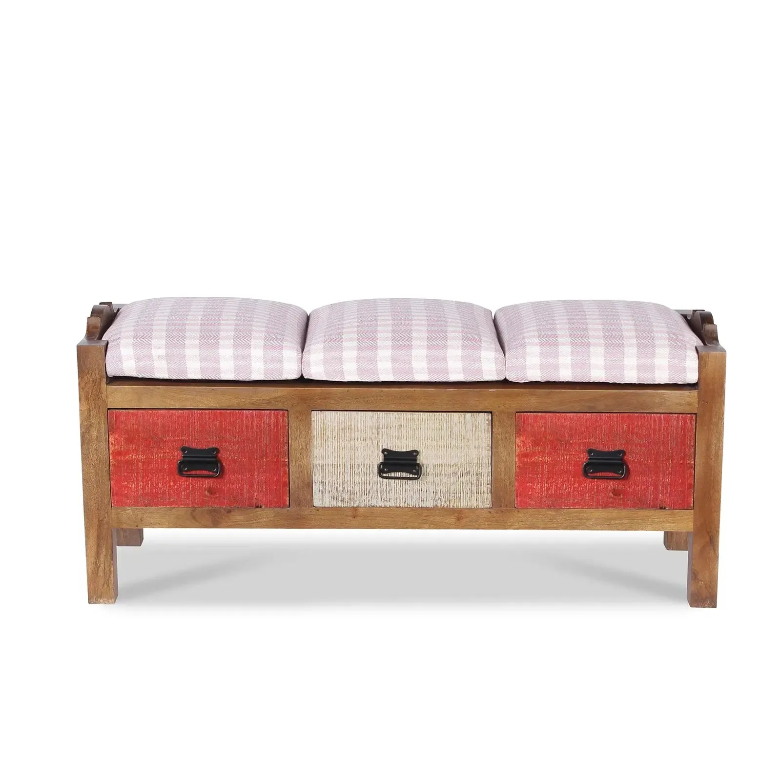 Agnes Solid Wood 3 Drawer Bench with hand woven upholstery