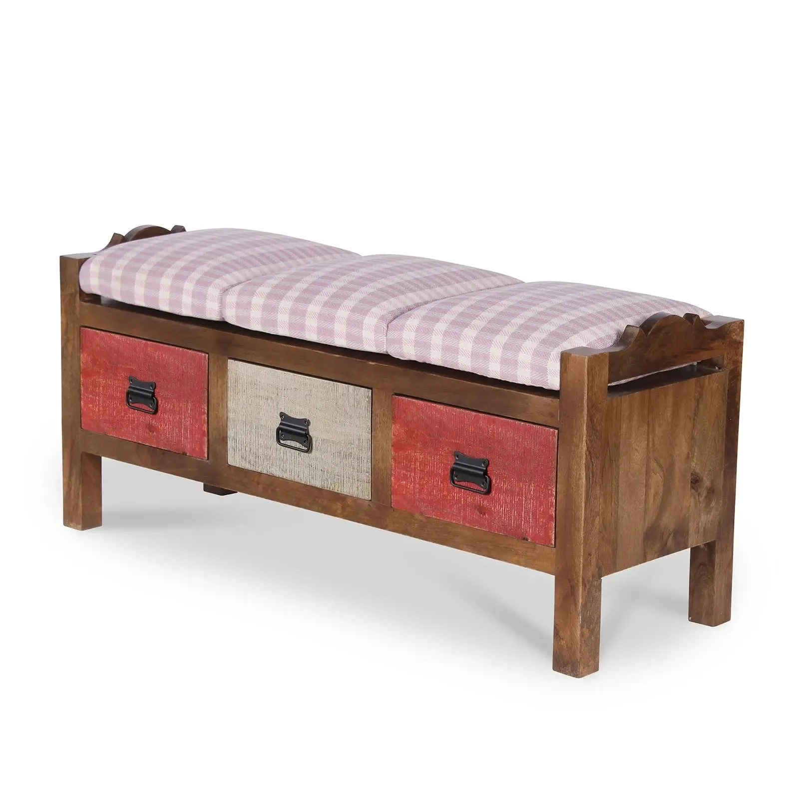 Agnes Solid Wood 3 Drawer Bench with hand woven upholstery