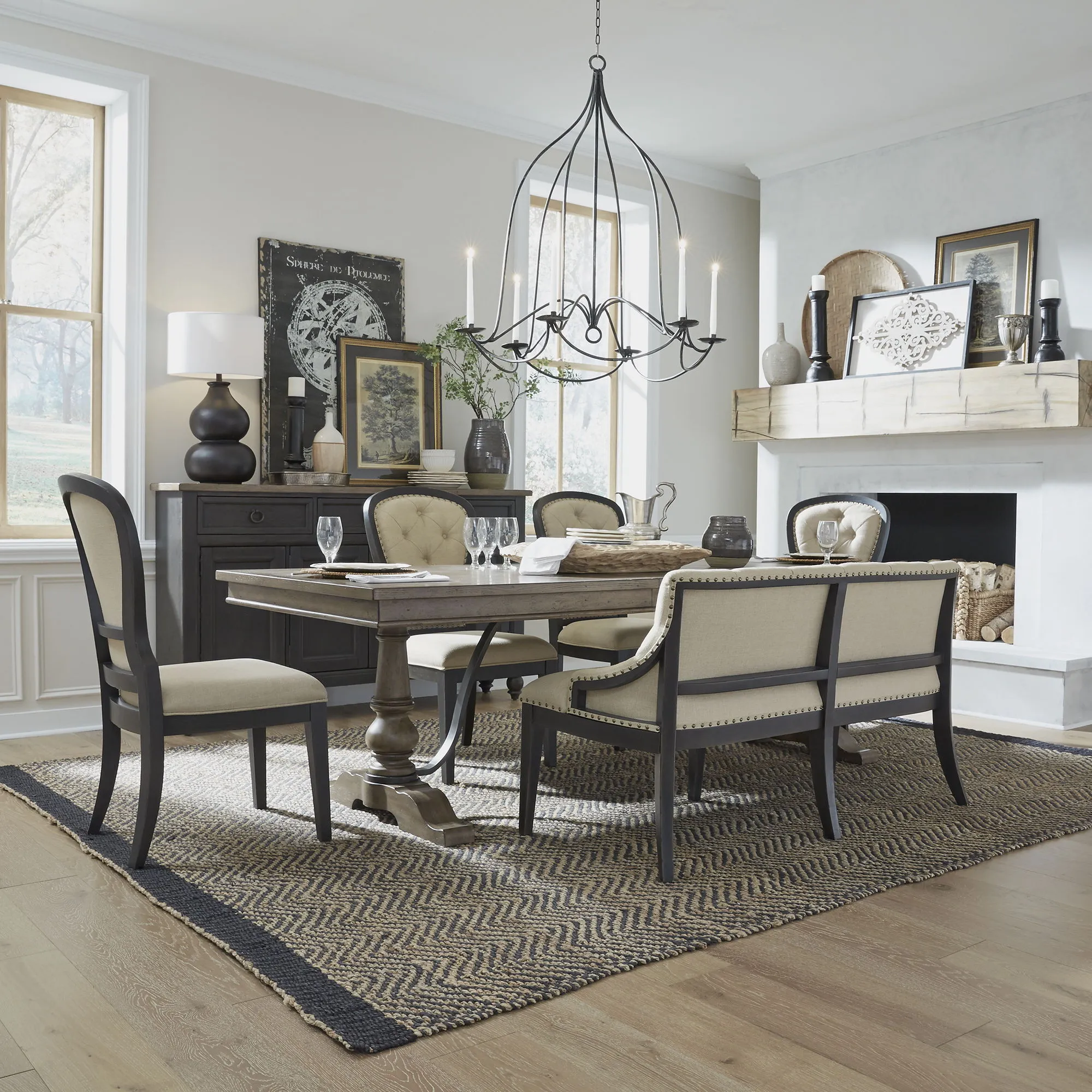 Americana Farmhouse - Upholstered Shelter Dining Bench