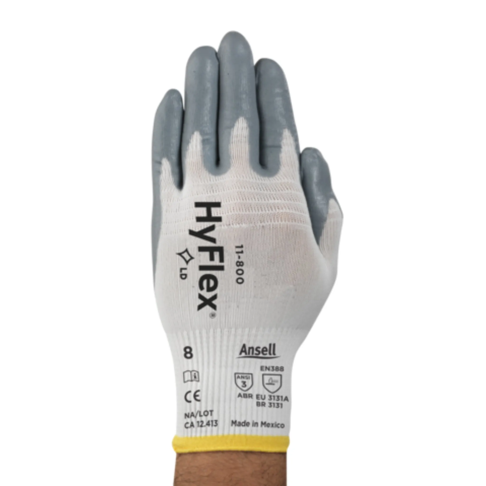 Ansell HyFlex 163310 11-800-8-M Industrial Nitrile Coated Gloves, White, Medium - 8, 1 Pair