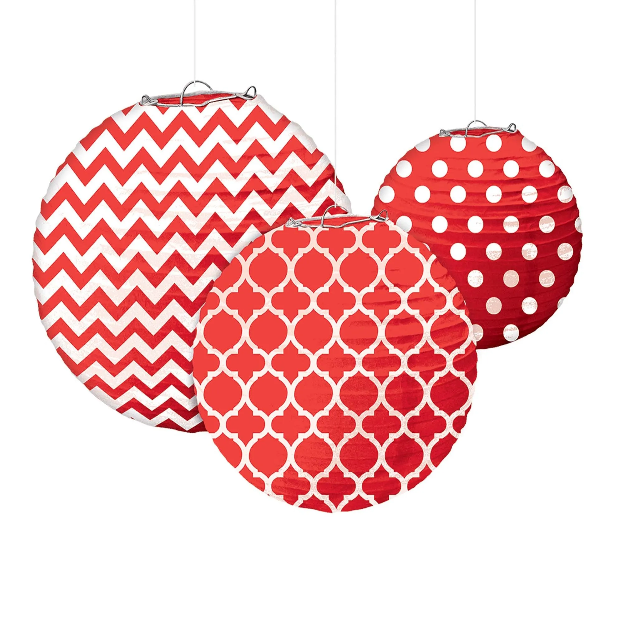 Apple Red Dots & Chevron Round Paper Lantern 24cm