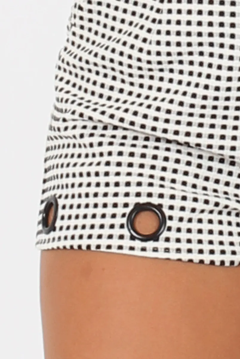 Black & White Checkered Shorts with Eyelets - Donnie