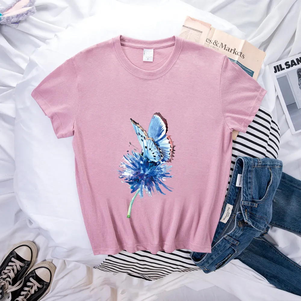 Butterfly Pattern Print Loose Short Sleeve T-Shirt