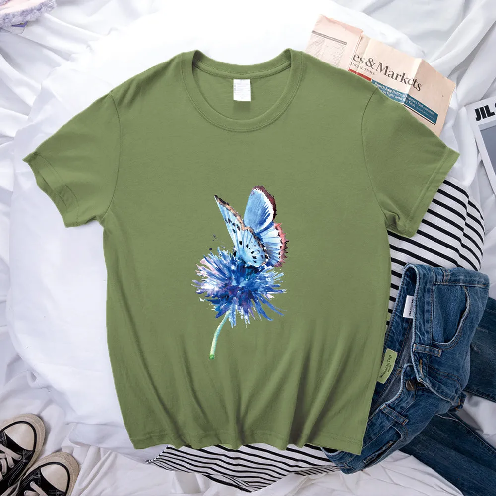 Butterfly Pattern Print Loose Short Sleeve T-Shirt