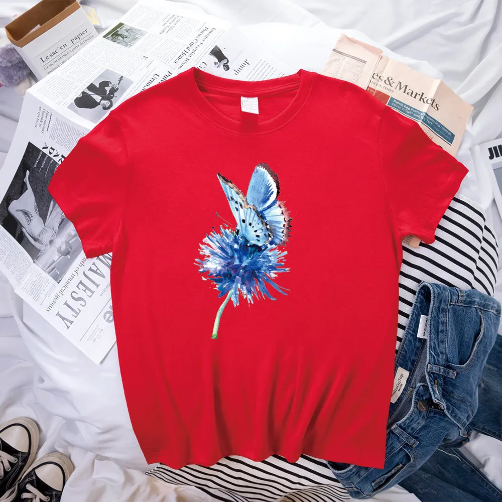 Butterfly Pattern Print Loose Short Sleeve T-Shirt