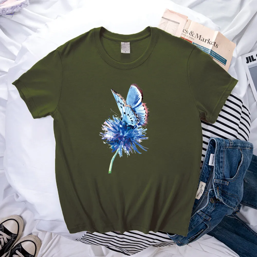 Butterfly Pattern Print Loose Short Sleeve T-Shirt