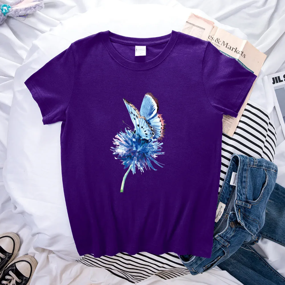 Butterfly Pattern Print Loose Short Sleeve T-Shirt