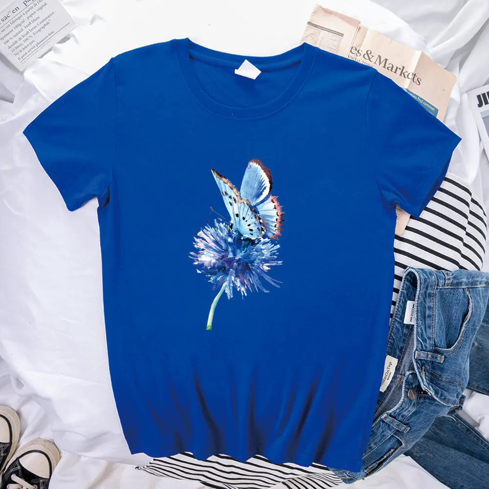 Butterfly Pattern Print Loose Short Sleeve T-Shirt