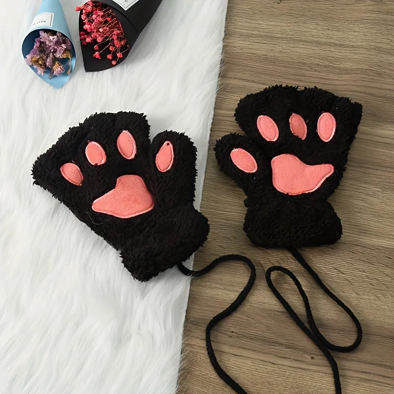 Cute Cartoon Cat Paw Gloves  Keep Hands Warm in Style