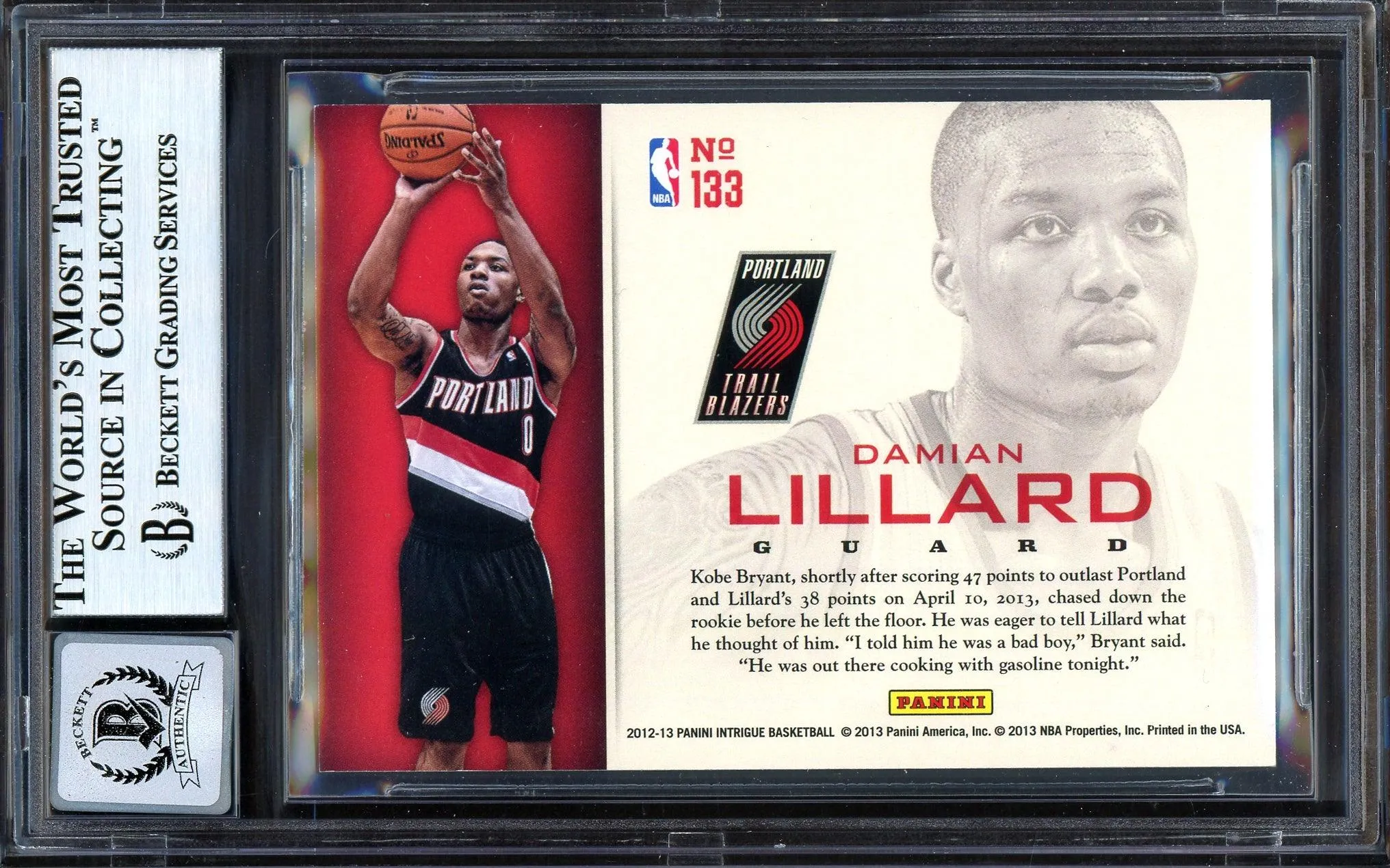 Damian Lillard Autographed 2012-13 Panini Intrigue Rookie Card #133 Portland Trail Blazers Auto Grade Gem Mint 10 Beckett BAS #13605402