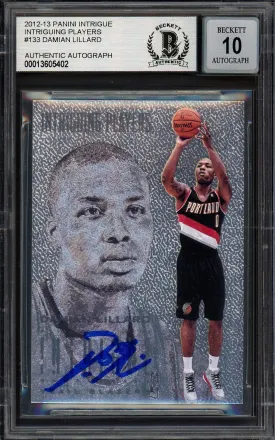 Damian Lillard Autographed 2012-13 Panini Intrigue Rookie Card #133 Portland Trail Blazers Auto Grade Gem Mint 10 Beckett BAS #13605402