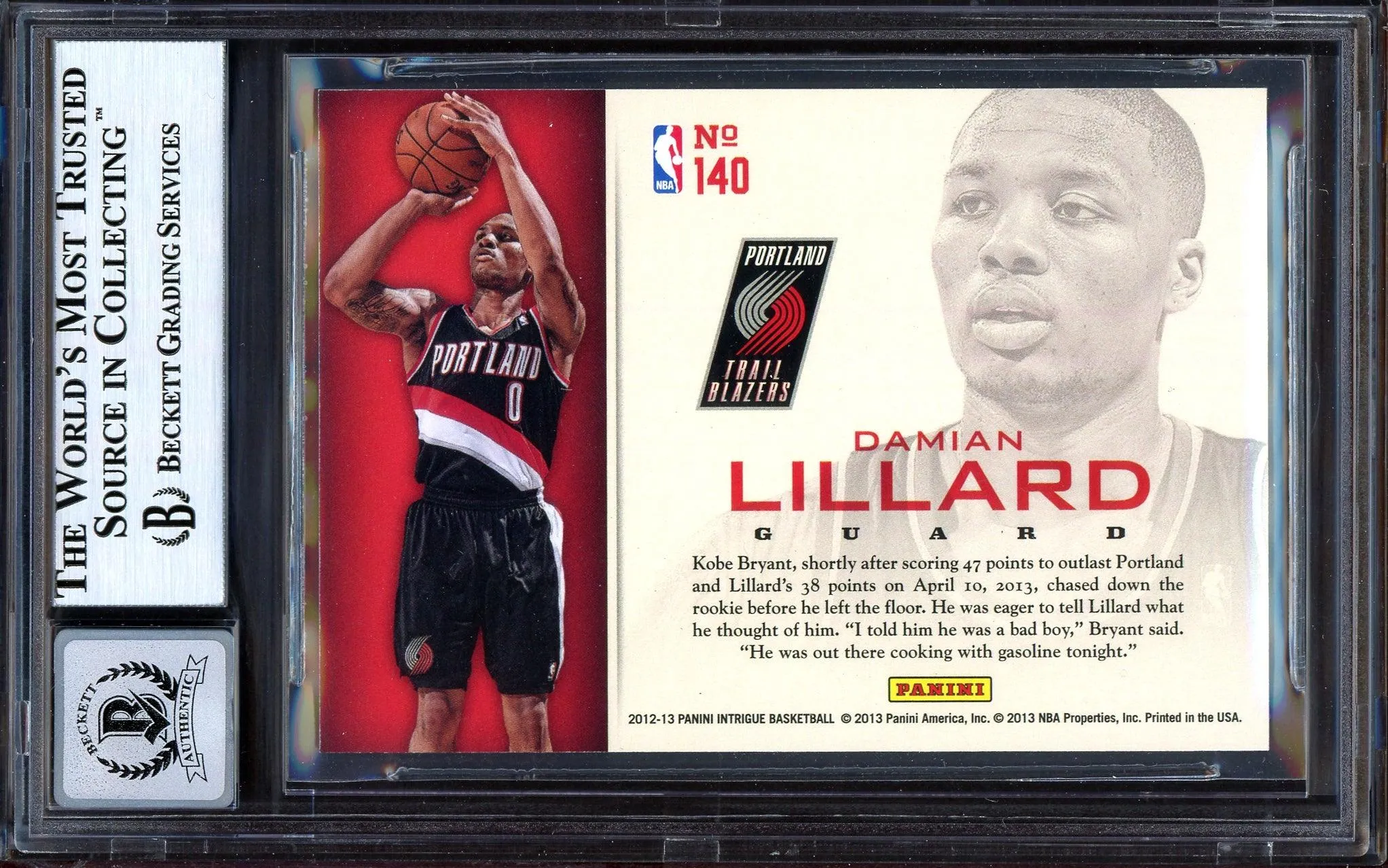 Damian Lillard Autographed 2012-13 Panini Intrigue Rookie Card #140 Portland Trail Blazers Auto Grade Gem Mint 10 Beckett BAS #13605412