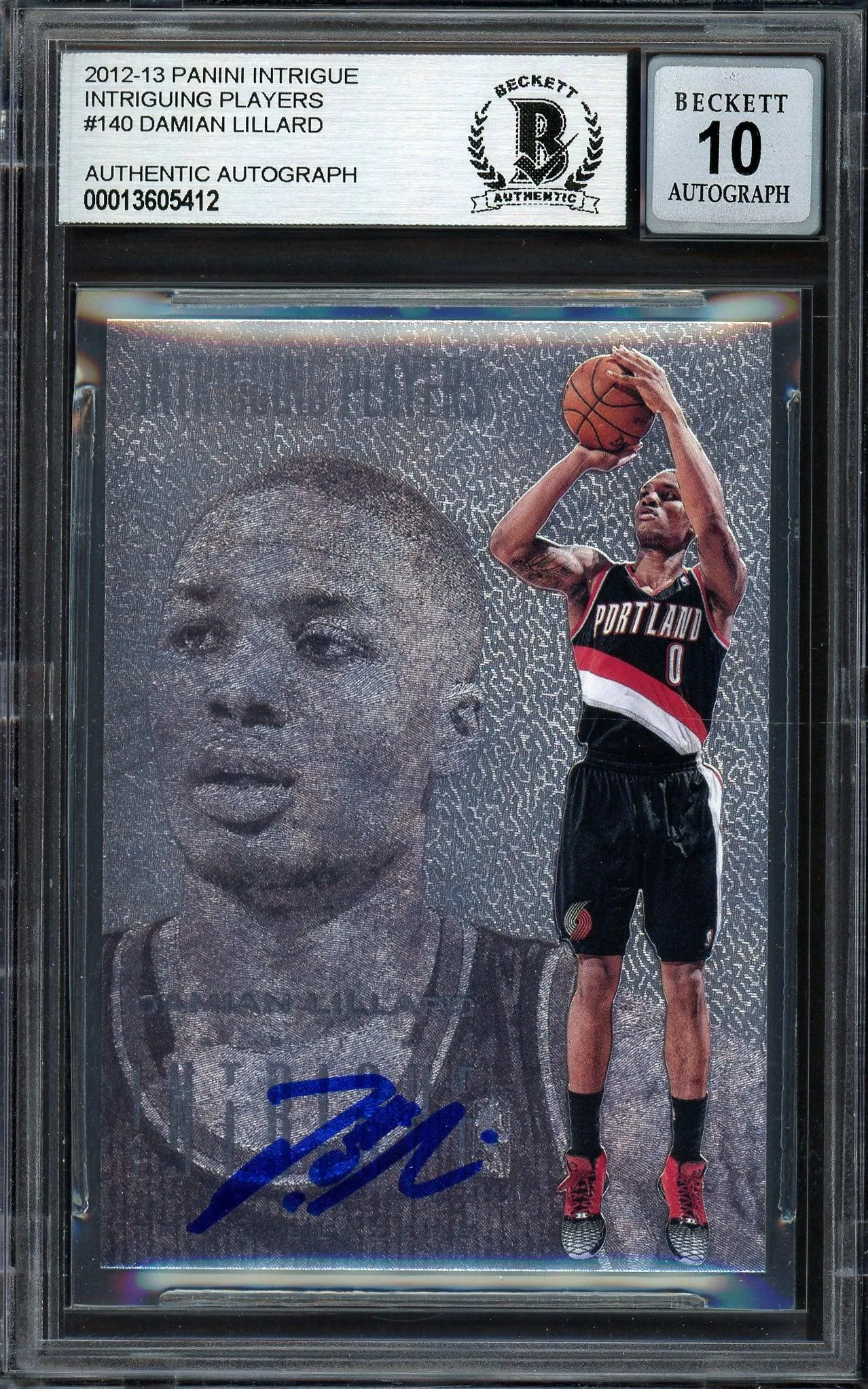 Damian Lillard Autographed 2012-13 Panini Intrigue Rookie Card #140 Portland Trail Blazers Auto Grade Gem Mint 10 Beckett BAS #13605412