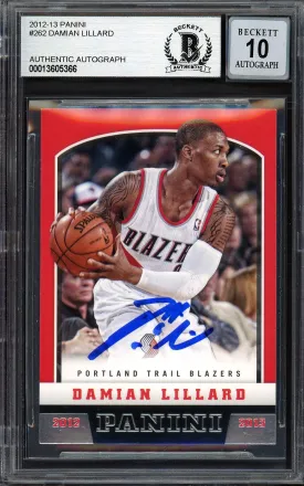 Damian Lillard Autographed 2012-13 Panini Rookie Card #262 Portland Trail Blazers Auto Grade Gem Mint 10 Beckett BAS #13605366