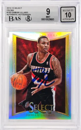 Damian Lillard Autographed 2012-13 Select Prizms Rookie Card #150 Portland Trail Blazers BGS 9 Auto Grade Gem Mint 10 Beckett BAS #15529683