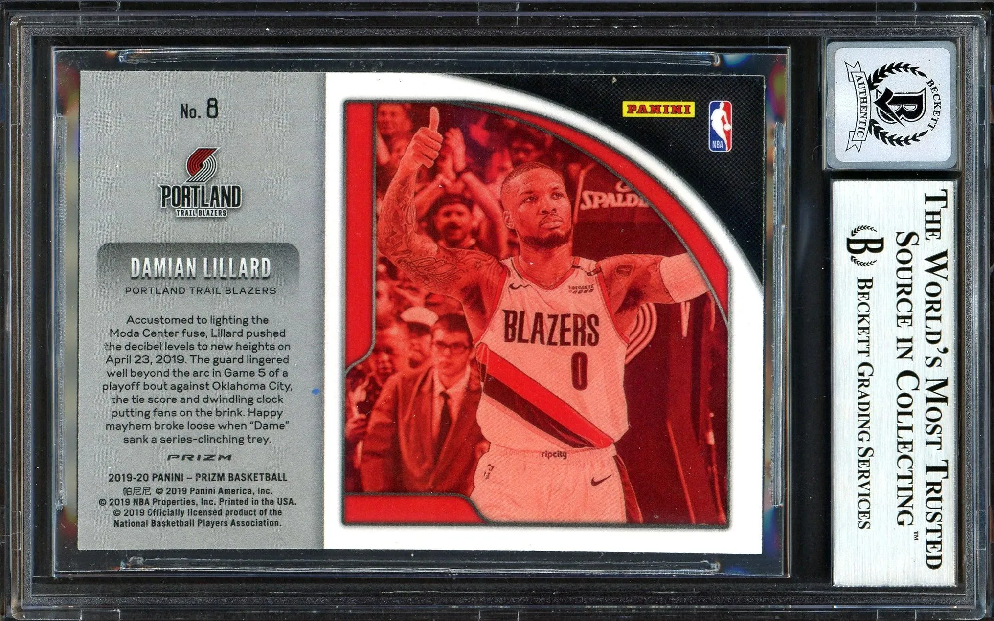 Damian Lillard Autographed 2019-20 Panini Prizm Get Hyped Card #8 Portland Trail Blazers Auto Grade Gem Mint 10 Beckett BAS #13605644