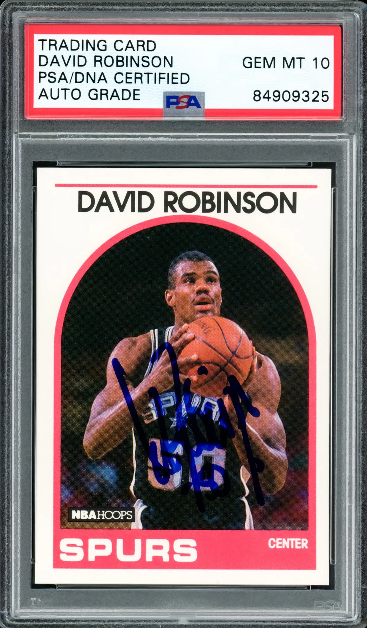 David Robinson Autographed 1989-90 Hoops Basketball Rookie Card #310 San Antonio Spurs Auto Grade Gem Mint 10 PSA/DNA Stock #215456