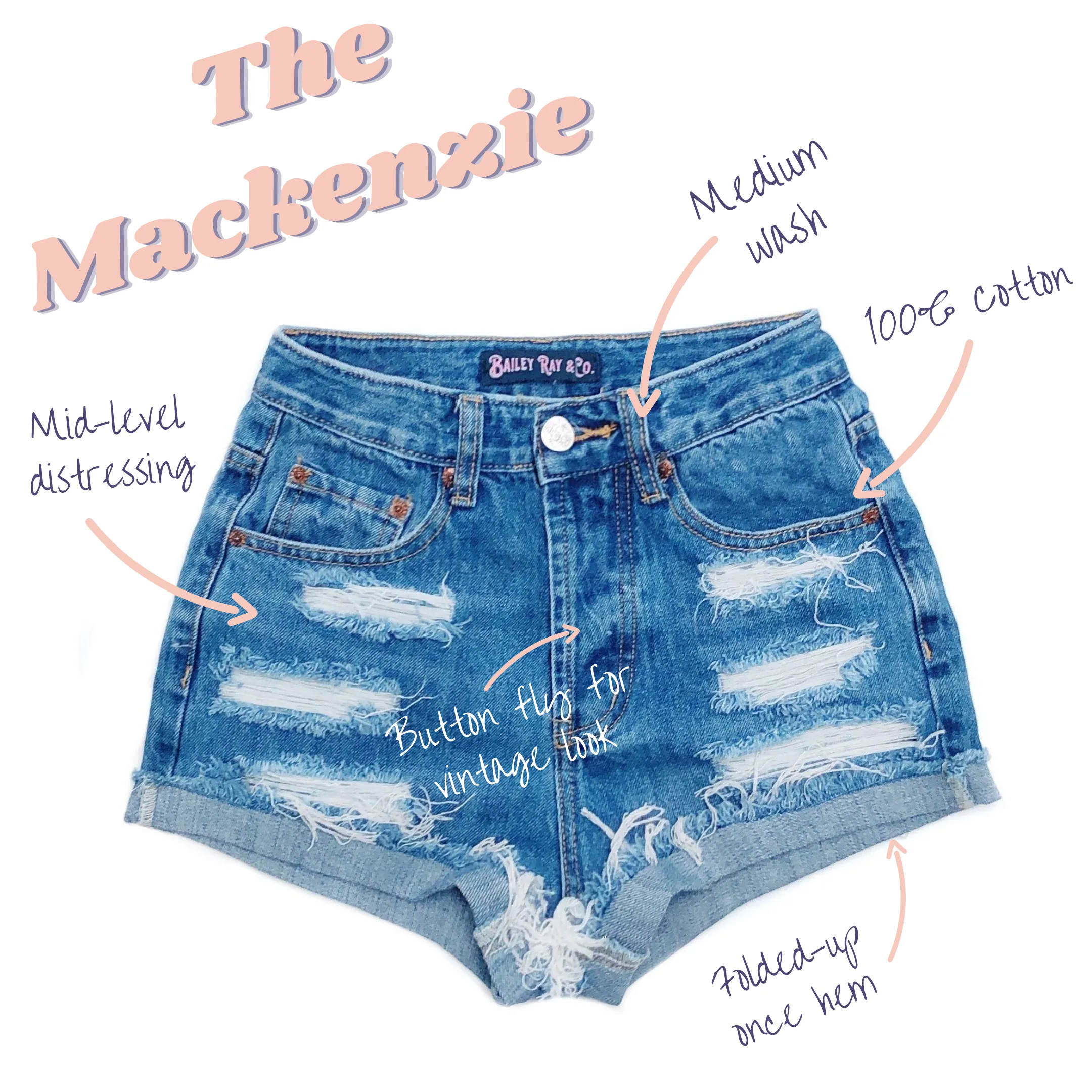 Distressed High Waisted Denim Shorts  - The Mackenzie