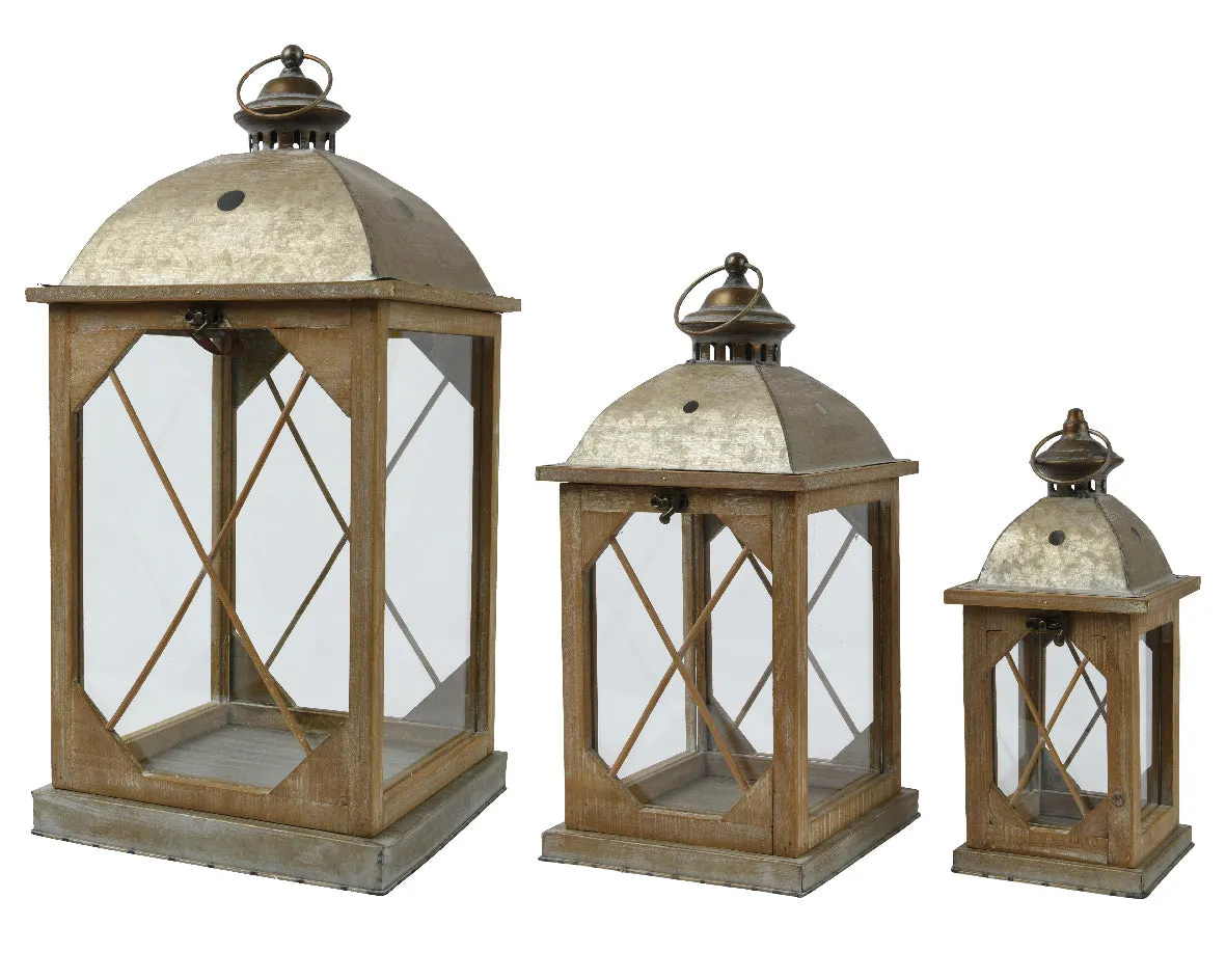 Firwood lanterns with antique gold top (3 Sizes)