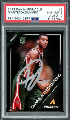 Giannis Antetokounmpo Autographed 2013 Panini Pinnacle Rookie Card #5 Milwaukee Bucks PSA 8 Auto Grade Gem Mint 10 PSA/DNA #61197024