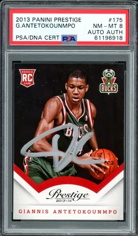 Giannis Antetokounmpo Autographed 2013 Panini Prestige Rookie Card #175 Milwaukee Bucks PSA 8 PSA/DNA #61196918