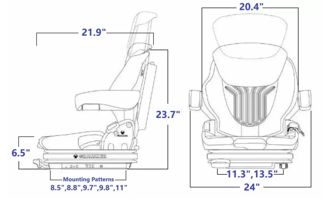 Grammer MSG 75G/531 Off Road Suspension Seat w/ OPS in Black Vinyl - PN 1179197