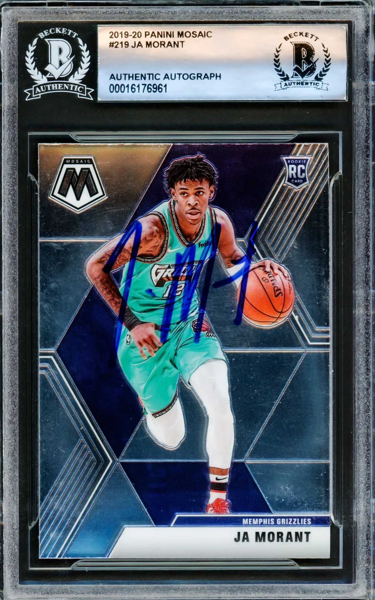 Ja Morant Autographed 2019-20 Mosaic Rookie Card #219 Memphis Grizzlies Beckett BAS Stock #221206