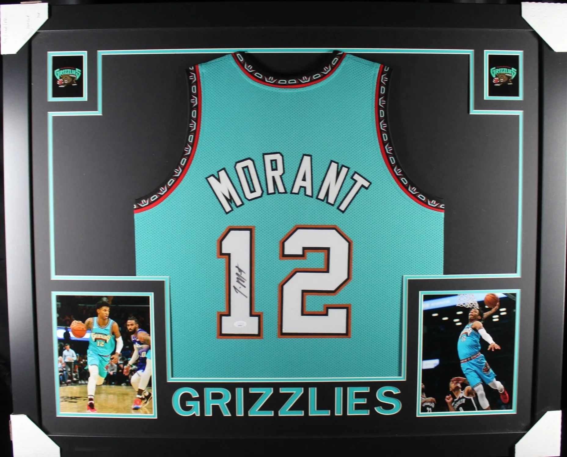 Ja Morant framed autographed teal jersey