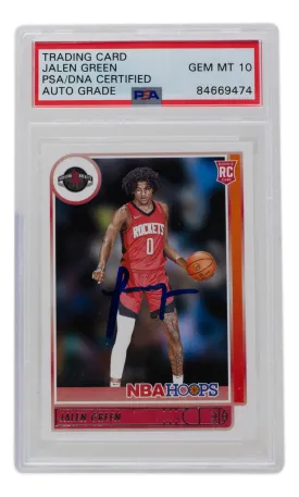 Jalen Green Signed Rockets 2021-22 NBA Hoops Rookie Card #218 PSA/DNA Auto Gem Mt 10