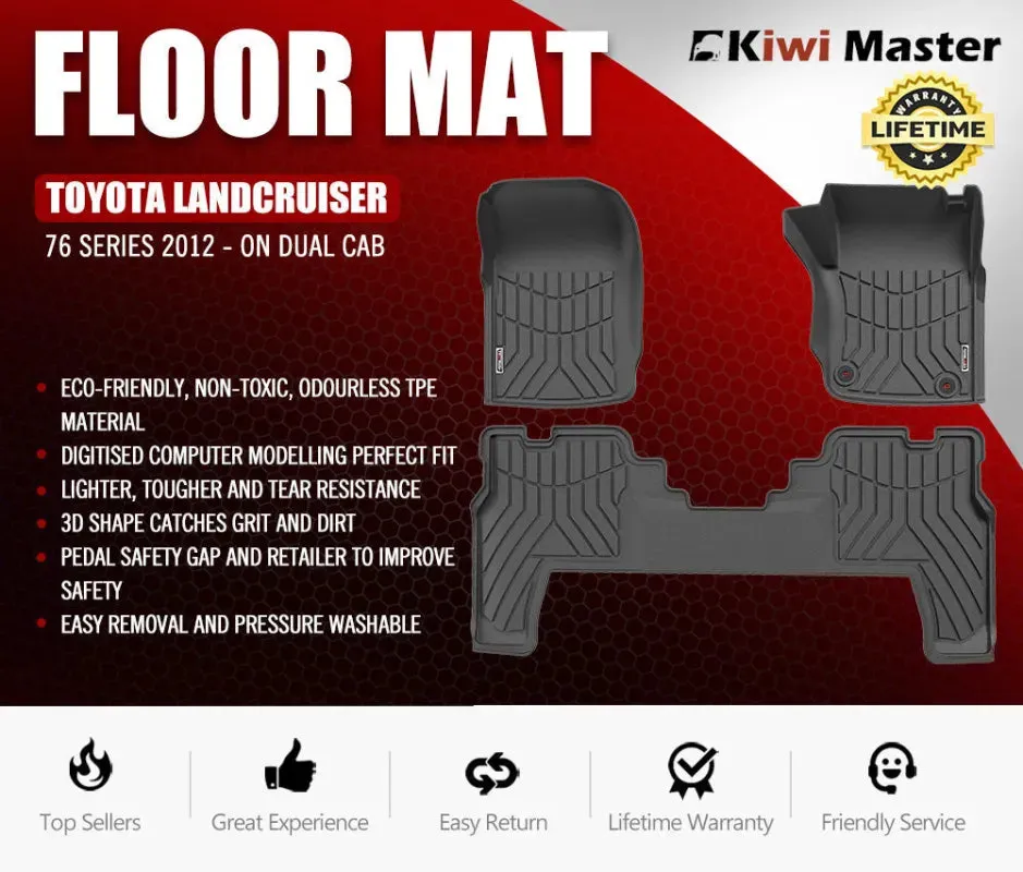 Kiwi Master Car Floor Mats for Toyota Landcruiser 76 Series | 2012 - On GXL Dual Cab