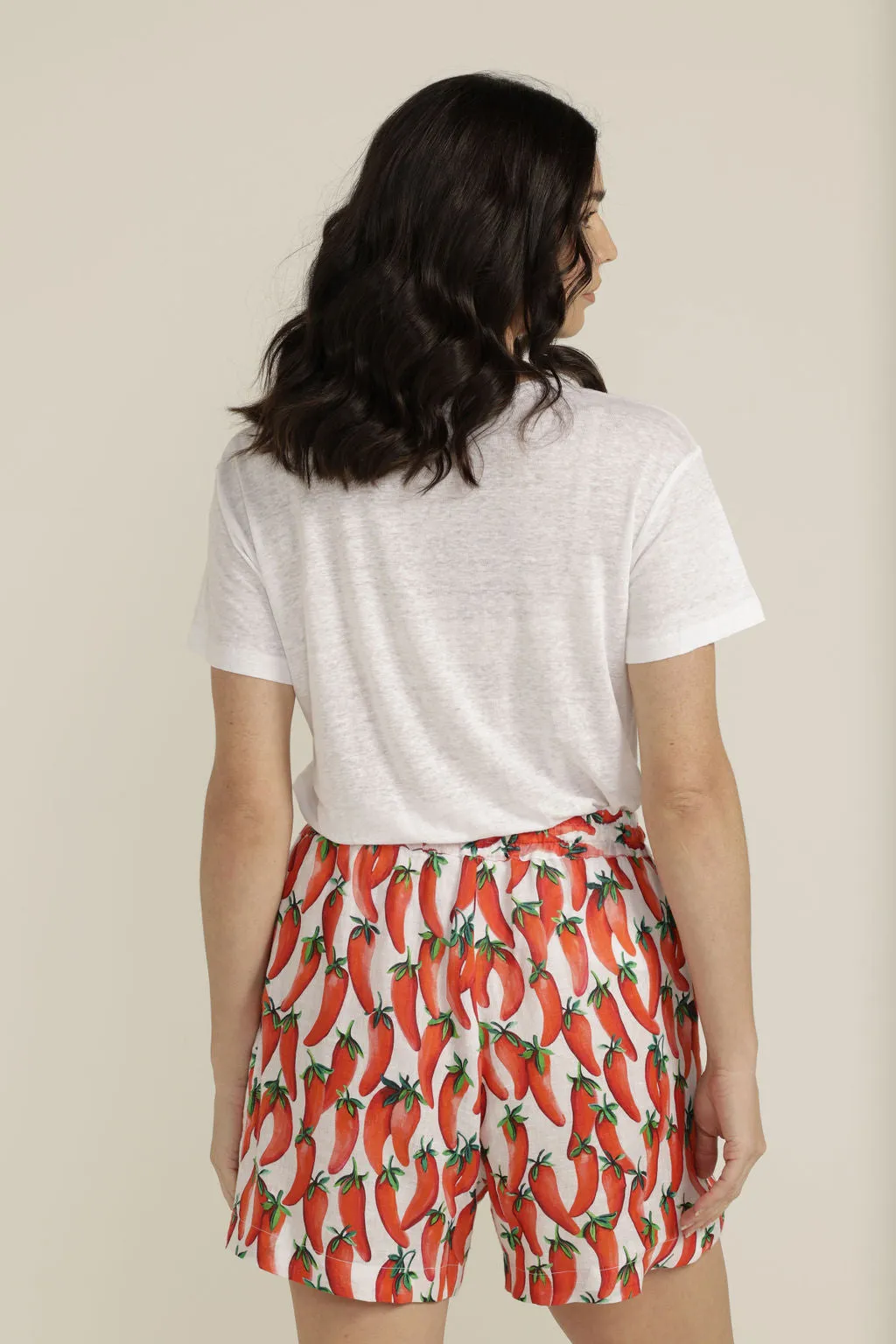 Linen Chilli Print Drawcord Shorts