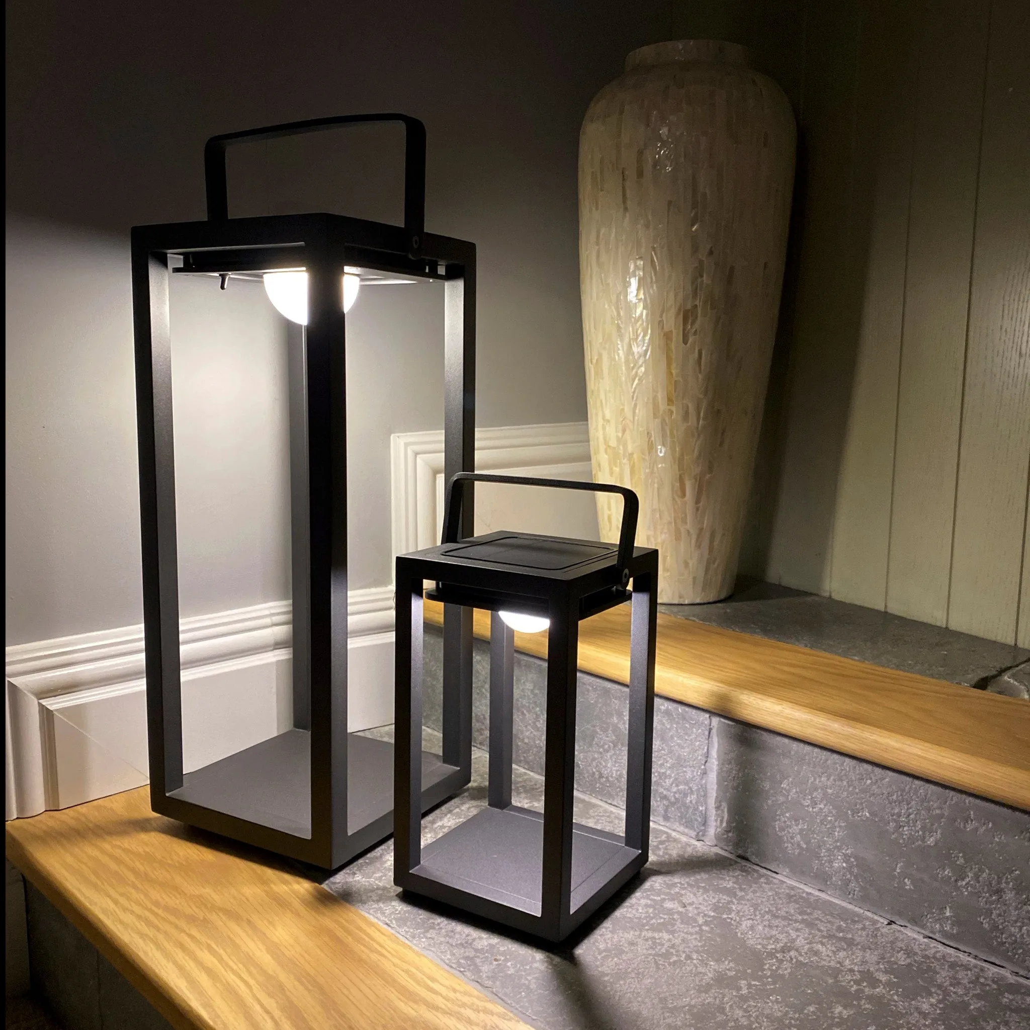 Luxor Large Floor Outdoor and Indoor Solar Lantern in Charcoal