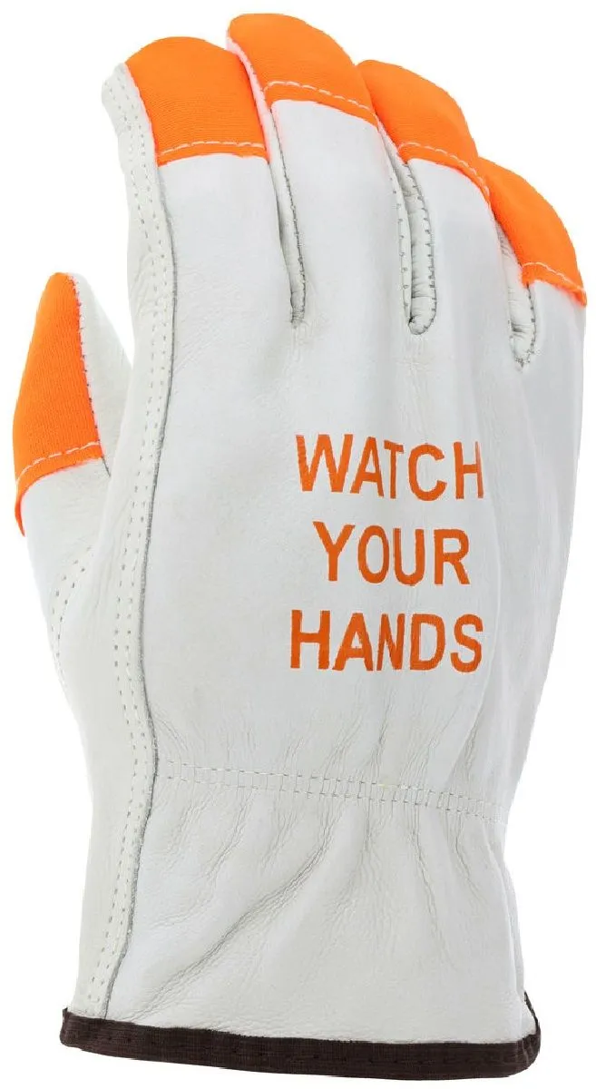 MCR Safety 3215HVI Leather Drivers Work Gloves with Orange Fingertips, Beige, Box of 12 Pairs