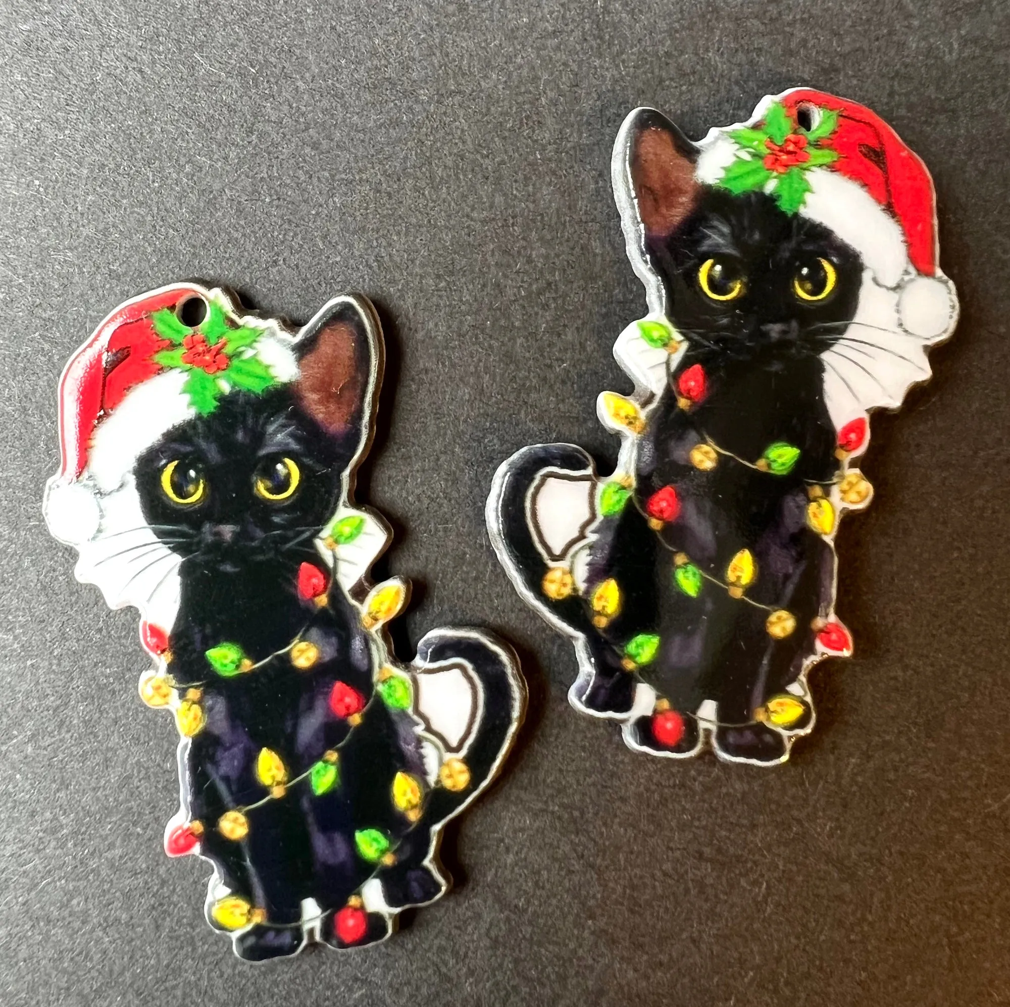 Mischievous Black Kittens Tangled in Christmas Lights - Pendant, Charm, Decoration