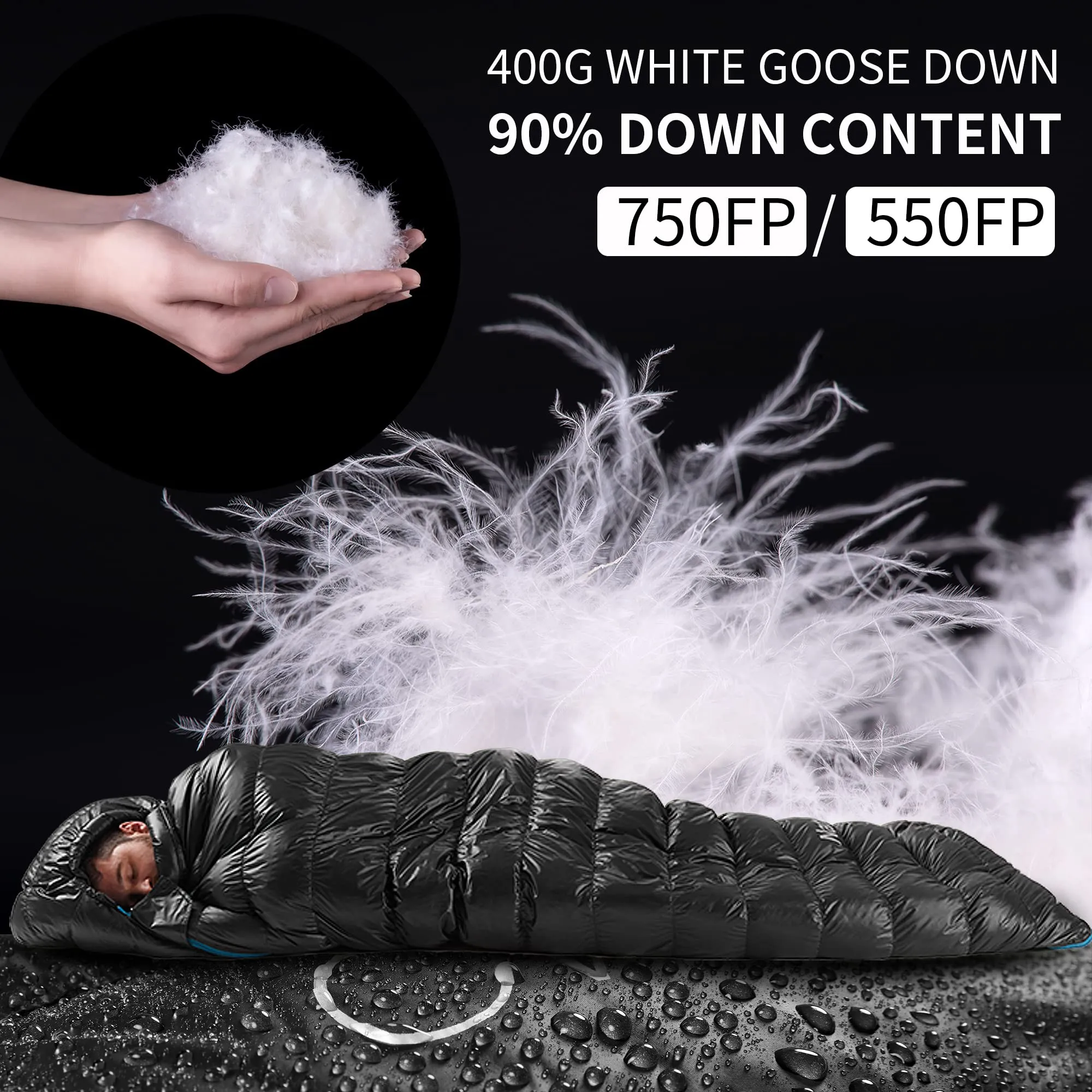 Naturehike Ultralight Goose Down Sleeping Bag 750/550 Fill Power Compact Portable 3-4 Season for Adults Kids Cold Weather Waterproof Backpack,Camping,Hiking