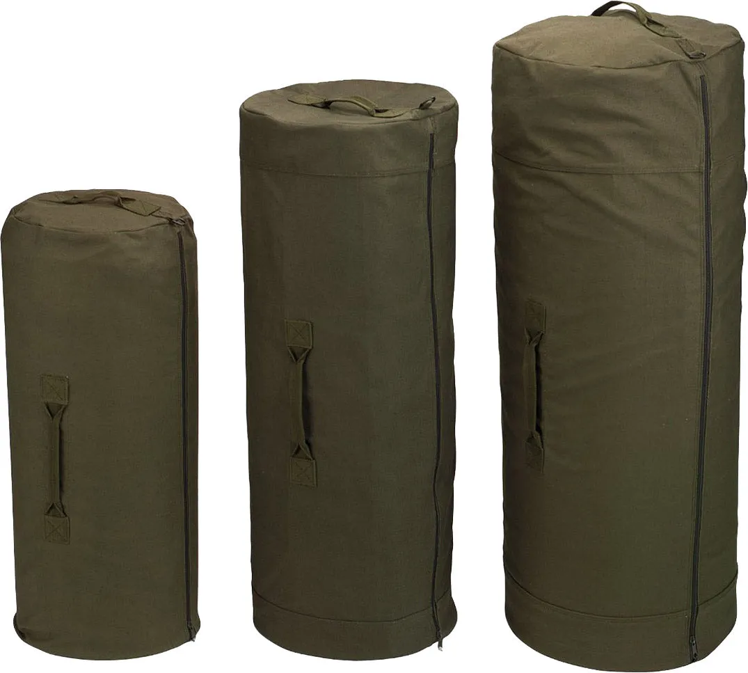 Olive Drab Cotton Canvas Side Zipper Sports Gym Traveling Duffle Bag