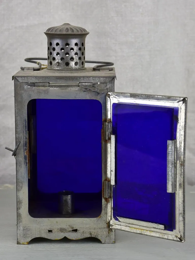 Pair of cobalt blue candle lanters