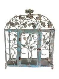 Rustic Metal Rose & Leaf Glass Lantern Outdoor (Or Indoor) Light