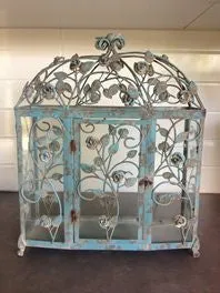 Rustic Metal Rose & Leaf Glass Lantern Outdoor (Or Indoor) Light