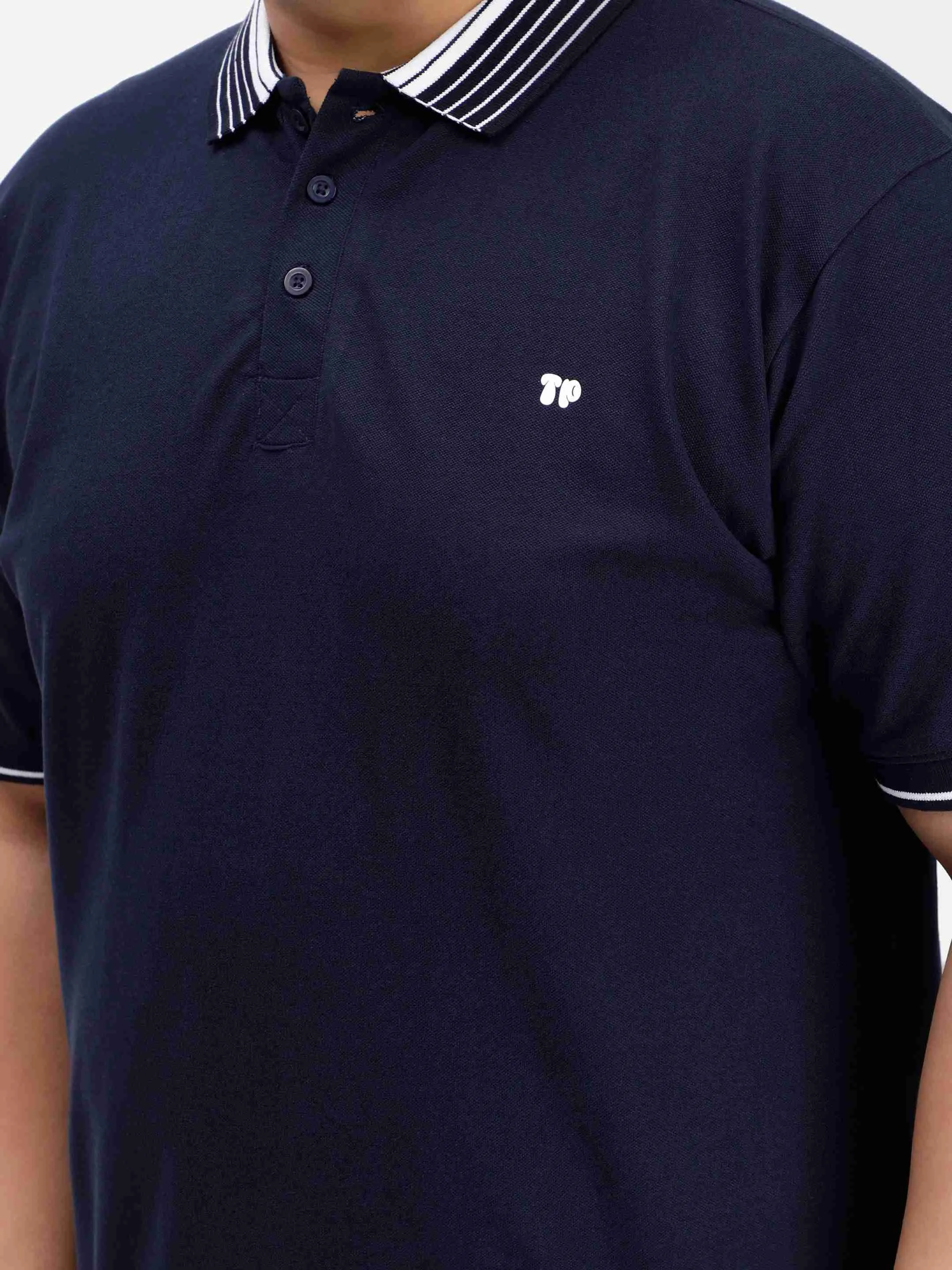 Seamless Stitch Navy Blue Plus Size Polo T-shirt